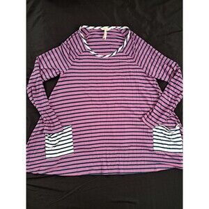 Matilda Jane Purple & Navy Blue Striped Asymmetric Swing Tunic Top Shirt Large